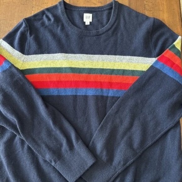 Gap Navy With Colorful Stripes Size XL Sweater Wool Blend - Picture 1 of 5